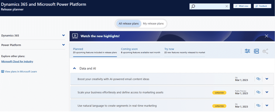 Microsoft Release Planner